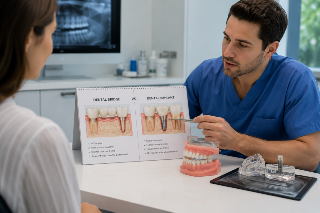 dental bridge vs implant